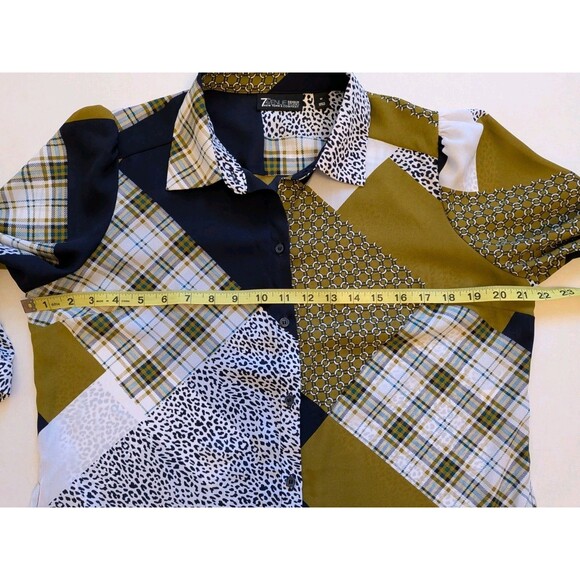 7th Ave Design Studio Plaid Patchwork Satin Shirt Dress Sz M Chic Kitchie Career - Picture 2 of 10